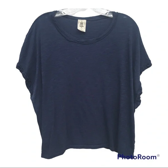 Free People We The Free Navy Boxy Tee Top Misses Size L - Picture 2 of 4